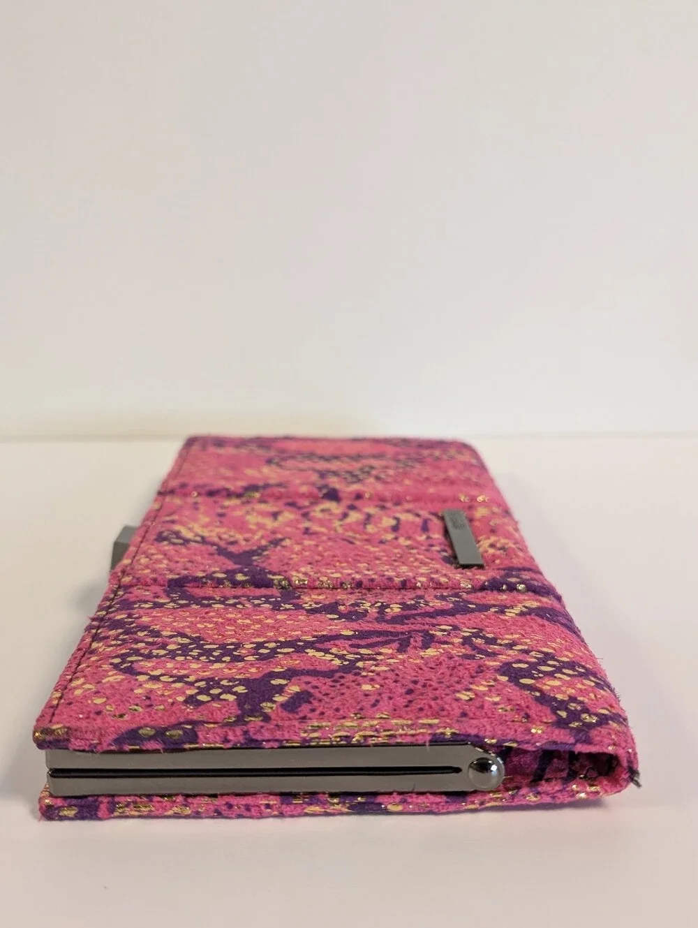 Kenneth Cole Reaction Pink Metallic Snake Print Frame Wallet Clutch 8.5
